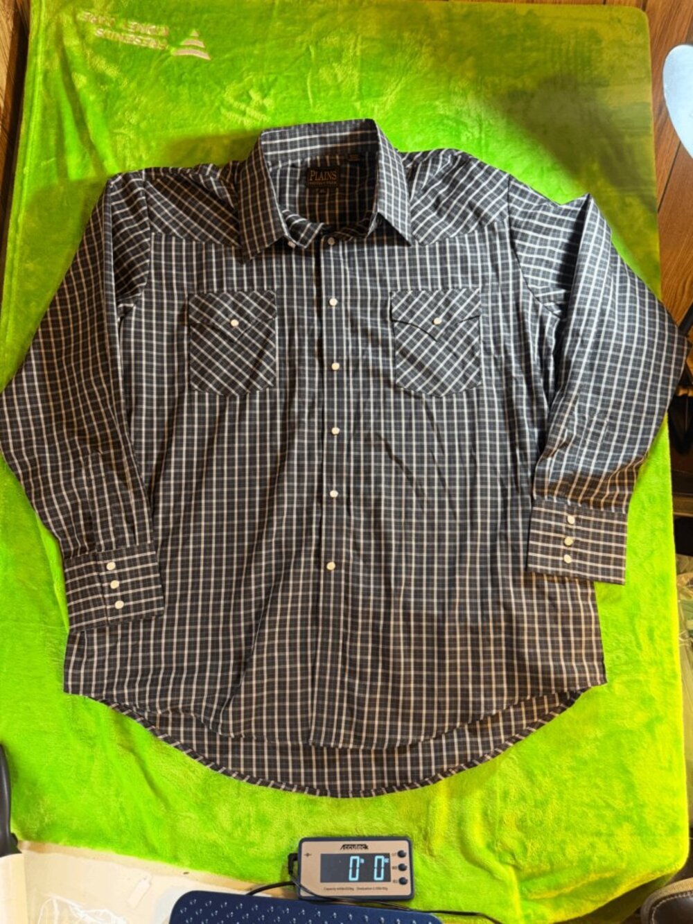 Plains Western Wear Plaid Pearl Snap LS Shirt Mens Sz XL Charcoal